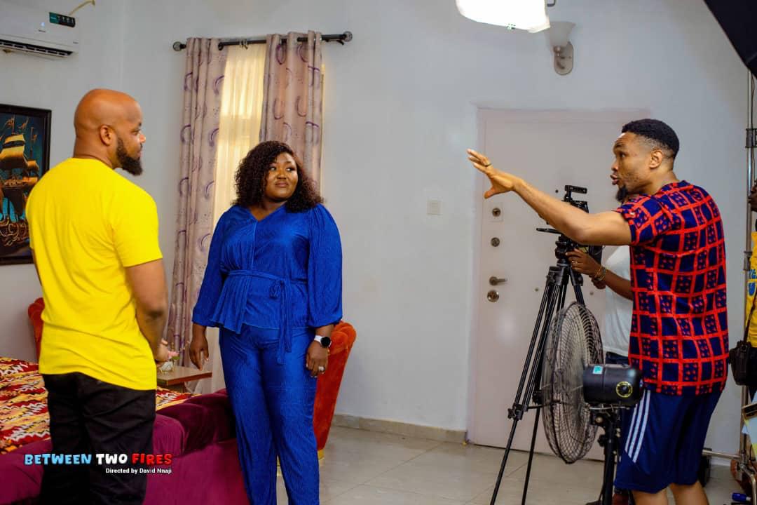 David Nnaji directing on the set of Between Two Fires